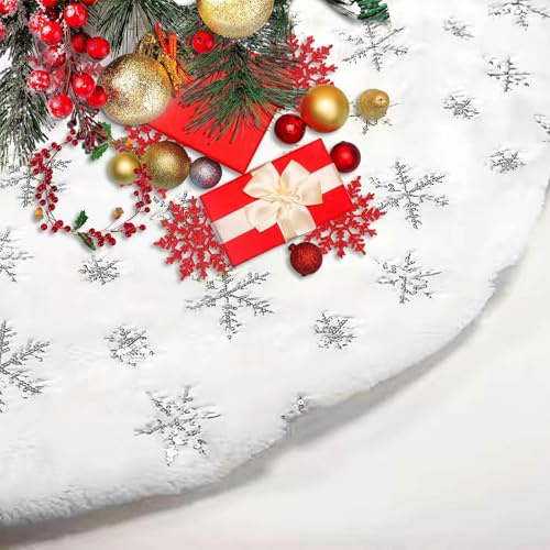 panemy Weihnachtsbaum Decke, Weihnachtsbaumdecke 90 cm Silber, Tannenbaum Decke Silber, Christbaumdecke Rund Weiß für Weihnachtsbaum Dekoration Pour Noël (Silver, L)