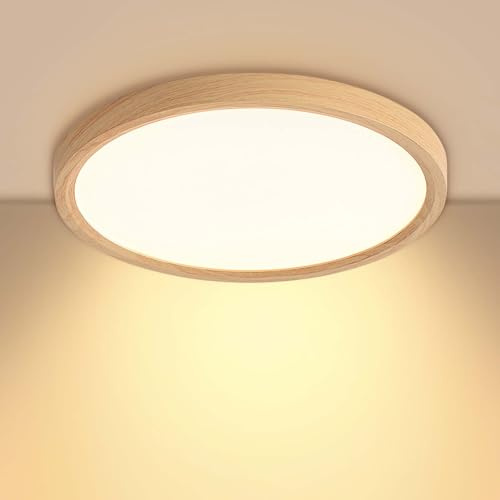 Baerolc Lampara techo Look Madera, Ø30CM Moderna Ronda Lampara techo dormitorio, 24W 3000K Blanco Cálido Plafon LED Luces Dormitorio, Luces Salón, Habitación Bebé, Pasillo, Cocina, Sótano, Oficina