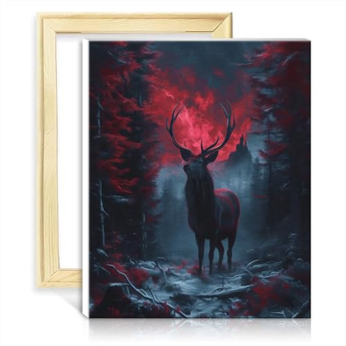LiHEQING Ölgemälde-Set auf Leinwand, Iris, Hirsch im Wald, DIY-Ölgemälde-Set, digitales Ölgemälde auf Leinwand, ohne Rahmen (60 x 75 cm)