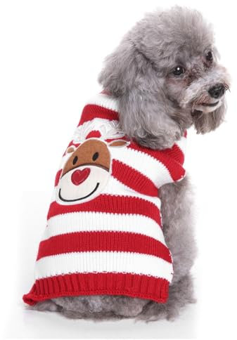 FANSU Hundepullover Kleine Hunde Weihnachten Strick Hunde Pullover Waschbar Hundepulli, Pullover Hunde Shirt Elastisch Wärme Hunde Pullis, Strickpullover mit Beinen (M,Rote Streifen)