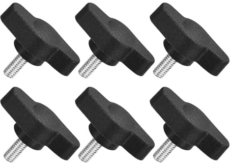 QUARKZMAN M4 x 10mm Tornillos Moleteados, 6pcs Perillas de Ala en T Rosca Macho de Acero Inoxidable 304 Tuerca Pomo de Mango Asas Ajustables Sujeción Manual para Máquina, Negro, 27mm Ancho