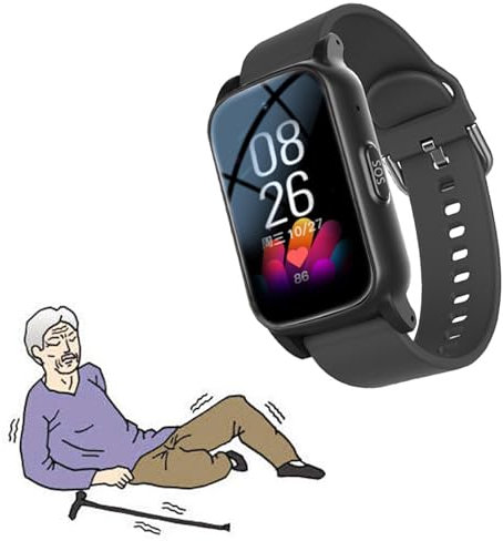 Reloj Inteligente con Detección De Caídas para Personas Mayores, Reloj GPS con Videollamada HD, IP67 Resistente Al Agua Y Llamada De Voz HD, Alarma De Caída para Personas Mayores,Black