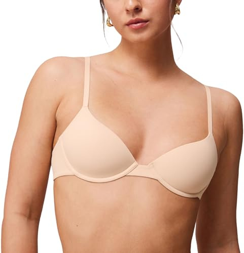 HALOBLISS T-shirt-bh för kvinnor, småknäppta demi-bygel lätt fodrade BH:ar 32AA-38A Beige 75A