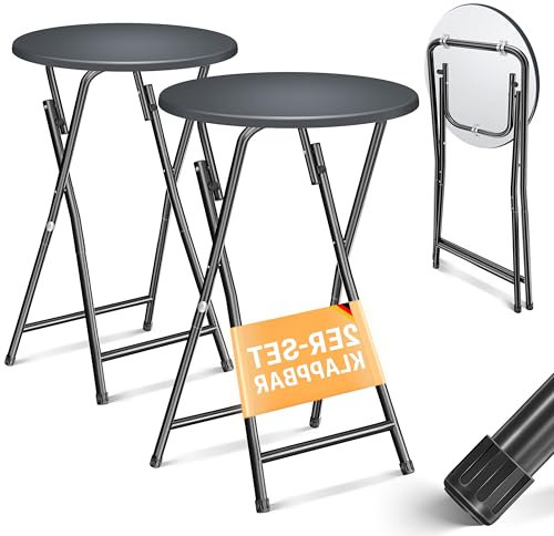 KESSER® Stehtisch 2er Set Bistrotisch mit PVC-Platte | Wetterbeständiger Klapptisch | 60cm / 110cm | Partytisch Tisch rutschfest | In- & Outdoor | Hochzeit Empfangstisch 4 Standfüße pulverbeschichtet