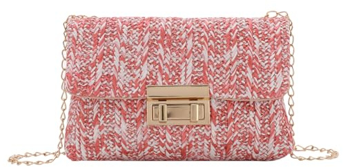 Ynport Crefreak Damen Gestreifte Stroh Clutch Tasche Umhängetasche Handtasche Geldbörse Kleine Dame Sommer Stroh Umhängetasche Urlaub Reise Rattan Geldbörse Tasche