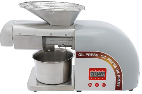 Presse à huile électrique en acier inoxydable 1800 W - Extracteur d'huile professionnel (5 kg/h) - Avec 2 tiges de pression et prise européenne - Pressé à froid pour noix/graines - Facile à nettoyer