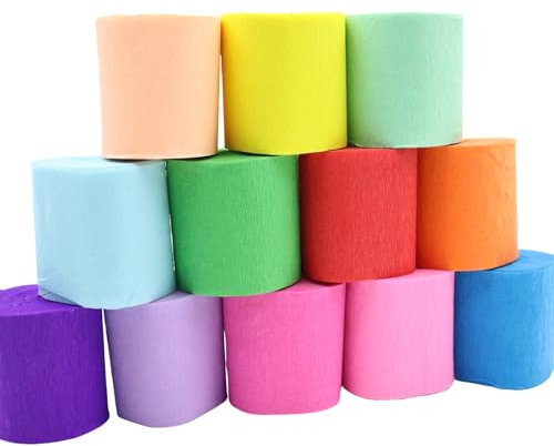 GETRICH 12 Rollen Krepppapier Bunt, 12 Farben Kreppband Bunt, Kreppbänder Regenbogen, Crepe Papier DIY Krepppapier für Hochzeit Karneval Feier Deko Geburtstagsfeier (4,5cm x 10m)