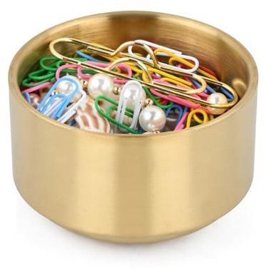 QINGZY Metall Büroklammerhalter Schale – Goldene Aufbewahrungsschale für Büroklammern, Edelstahl Organizer für Kleinteile und Bürozubehör, Ideal für Schreibtisch im Büro, Zuhause oder Schule (Gold)