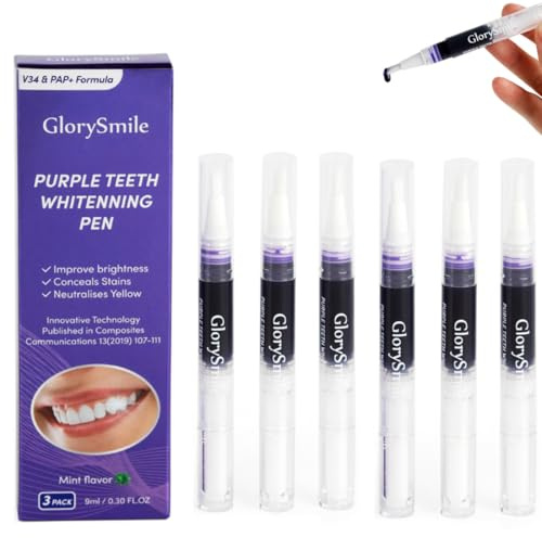 OYZOQ 6 Pezzi Penna sbiancante viola, Strisce sbiancanti denti, efficace rimozione delle macchie, rapido sbiancamento dei denti, Penna sbiancante dei denti sicura per tutte le macchie dei denti