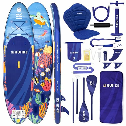 HUIIKE Tabla Paddle Surf Hinchable con Accesorios Incluidos, Remo, Quillas, Inflador. Stand Up Paddle Board Gran Estabilidad y Resistencia. Convertible en Kayak 305-365 cm, Soporta 130-170 kg