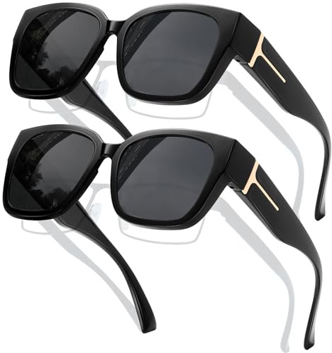 KANASTAL 2er Set Polarisiert Überzieh Sonnenbrille | Übergröße, Sonnenbrille über Normale Brille, Überbrille für Brillenträger Damen, UV400 Schutz, Fit Over, Leichtes TR90