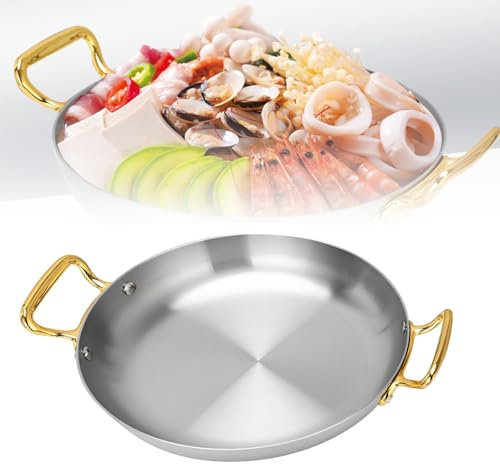 XYUERU Paellera española redonda, paellera de acero inoxidable con doble asa, sartén antiadherente for tortillas, parrilla, cocina de gas, cocina eléctrica e inducción.