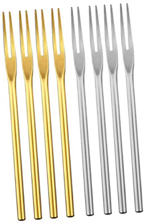 Mobestech 4 Piezas Tenedores de Inoxidable Tenedores para Tartas y Frutas Diseño Dorado y Plateado Utensilios Elegantes para Fiestas y Banquetes