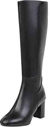 Bottes à talon bloc haut pour femme avec fermeture éclair latérale, bottes élégantes pour femme, design à bout carré rond, structure de tige lisse, semelle intérieure rembourrée, semelle antidérapante
