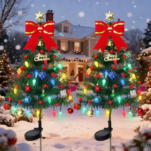 Dremisland 2 Set Solar Weihnachtsbaum mit Beleuchtung 40 LED Lichterkette Künstliche Weihnachtsbäume Weihnachtsdeko Aussen Kleiner Weihnachtsbaum Künstlich Geschmückt Garten Yard Weihnachten Dekor