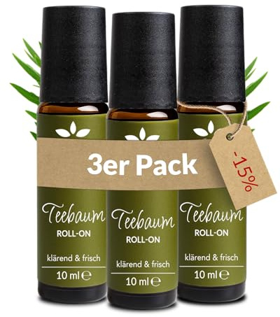 Heldengrün® BIO Teebaum Roll On [100% NATURREIN] für Pickel & Haut 3x10 ml | Dermatologisch getestet · SOS-Pflege bei Unreinheiten · 2-in-1: reinigt & pflegt · Deutsches Startup