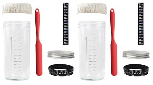 WKabnkn Sourdough Starter Glass Jar Set Sourdough Starter Container With Thermometer Baking Accessories For Bread Making Glass Jar