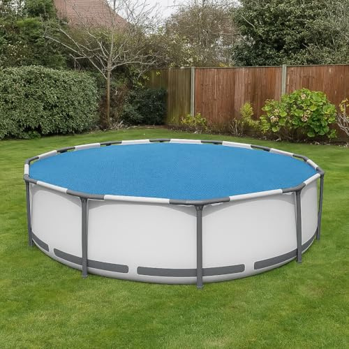 SUDS-ONLINE 12ft Round Solar Pool Cover, Swimming Pool Blanket, Blue, for Above Ground Inflatable, Steel frame and Inground Pools HEAVY DUTY 200 MICRON