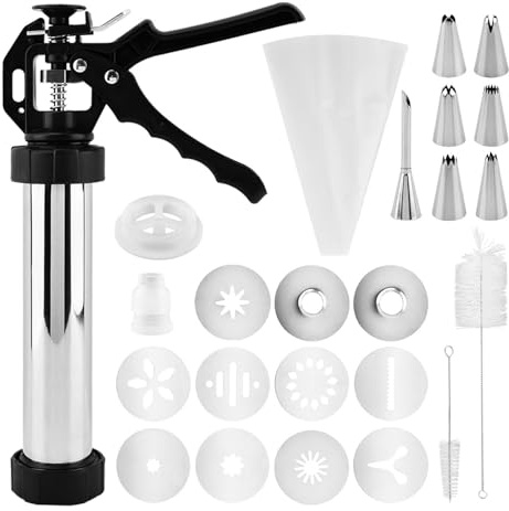 3-in-1 Stainless Steel Churros Maker Machine – Multifunctional Cookie Press with Piping Bag, Nozzles & Discs