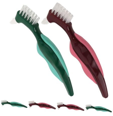 Didiseaon 6 Pièces Lot Brosses à Dents Double Tête pour Dentier Poils Rigides pour Nettoyage et Massage des Gencives Portable pour Seniors et Voyage