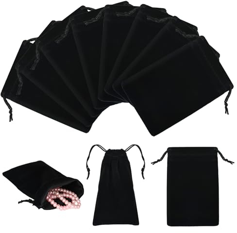 YHNDECO 40 sacchetti in velluto, 10 x 15 cm, portatili, piccoli sacchetti in velluto, con coulisse, colore nero, per gioielli, matrimoni, feste, confezione regalo di Natale