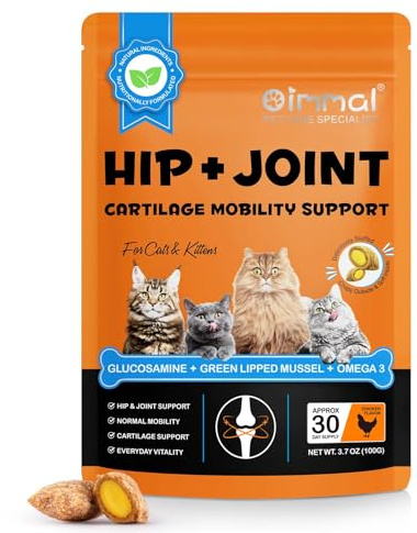 Hip & Joint Supplement For Cats, Cat Joint Supplement for Joints Care, Joints Aid Chews with Glucosamine, Chondroitin, Green Lipped Mussel & Omega-3, All Life Stages - Chicken Flavour