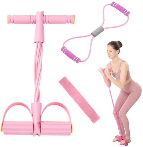JDCMEI Corde de Tension Multifonctionnelle, 6 Tubes Élastique Fitness avec Pédales, Poignées Cordes à Étirer en Latex avec Figure 8 Bande de Résistance et Bande Elastique pour Domicile Gymnase, Rose