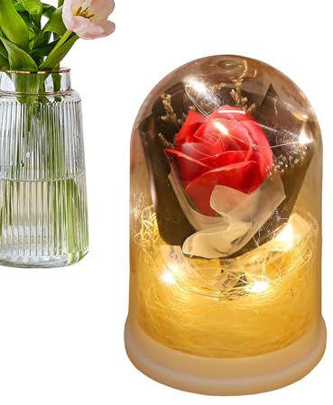 Fruusv Eviga blommor, rosbukett upplyst under glasklocka | Blommor födelsedagspresent till kvinna | till mamma dam mormor syster dotter fru henne alla hjärtans dag flickvän