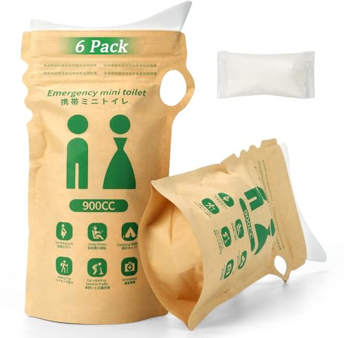 HeyFir 900ML Disposable Leak-Proof Urine Bag, Double Zipper Seal, Stand-Up Base ，Thick Sponge, Portable for Car Travel Outdoor, Unisex Men Women Kids，6Pack