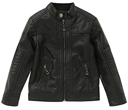 De feuilles CHIC-CHIC Blouson Motard Veste Faux cuir Fille Garcon - en simili cuir - Manche Longue - Manteau Automne D'hiver pour Enfant 11-12ans Noir avec doublure