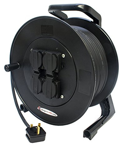Industrial 'Supa-tuff’ 4 gang Extension Lead on ABS Reel. 13a Tough Rubber Cable (40m)