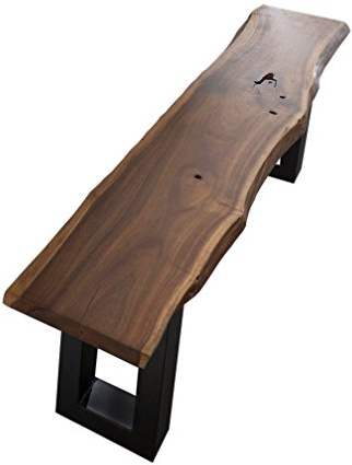 SAM Sitzbank Quentin 200x40 cm, Kufengestell schwarz, Massive Holzbank, Akazien-Holz, echte Baumkantenbank, Unikat