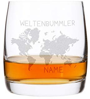 Herz & Heim® Whiskeyglas (Bohemia) - mit kostenloser Gravur - für Weltenbummler und Globetrotter