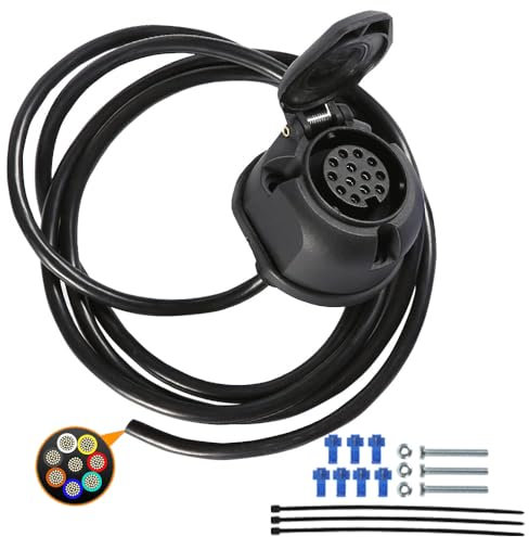 AOHEWEI 13 Polig Steckdose Satz Anhängerkupplung 13 Wege Lleuchte Anschlüsse Kabelbaum mit 2M 8 Adriges Kabel Elektrik-Adapter für Anhänger oder LKW Wohnwagen