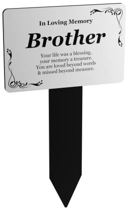 OriginDesigned Brother Memorial Remembrance Plaque Stake - Silver and Black Acrylic, Waterproof, Outdoor, Grave Marker, Tribute, Plant Marker