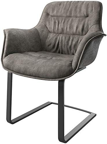 DELIFE Schwingstuhl Kaira-Flex Freischwinger flach Schwarz Mikrofaser Anthrazit Vintage