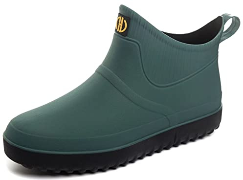 GURGER Bota de Agua Hombre Botas de Goma de Caucho Mujer Impermeable Cortas Bota de Lluvia Botines, Verde Talla 44,275