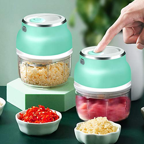 SANWOOD 150ml Electric Garlic Presses Garlic Cutter Masher with 3 Sharp Blades Portable Mini Kitchen Multifunctional Food Chopping Grinder for Vegetables Fruits Ginger Onion Meat