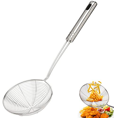 Schaumlöffel aus Edelstahl, Spinnennetz-Schöpflöffel aus Edelstahl, Abseihlöffel Sieb, Sieb Professioneller für Wasser oder Öl, Metall-Schaumlöffel für Kochen, Griff hohe Hitzebeständigkeit, 18 cm