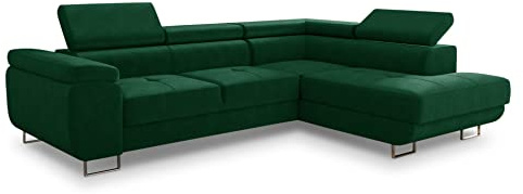 Sofnet Ecksofa Caris mit Schlaffunktion und einstellbare Kopfstützen, Wohnlandschaft mit Bettkasten, Couch, Sofa, Bettsofa (Grün (Kronos 19), Ecksofa Rechts)