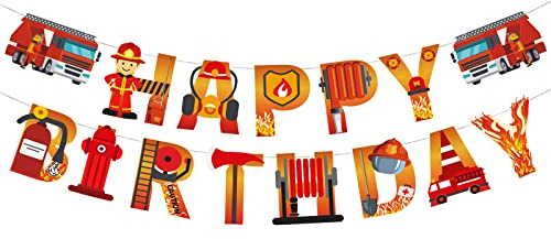 GoldRock Feuerwehrmann Happy Birthday Girlande, Feuerwehr Geburtstag Deko Banner, Party Dekoration im Feuerwehr-Stil, Happy Birthday Aufschrift für Kinder Party