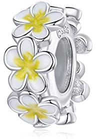 NewL Charm in argento Sterling 925 con fiore di orchidea e smalto per braccialetti per donne e ragazze, Pietra, Zirconia cubica