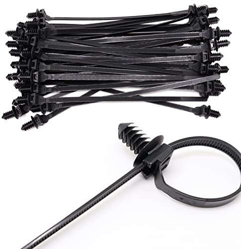 Push Mount Zip Ties, 8 inch Cable Zip Tie Black Wire Tie with Push Pin Fir Tree Zip for Indoor and Outdoor (100 Pack)