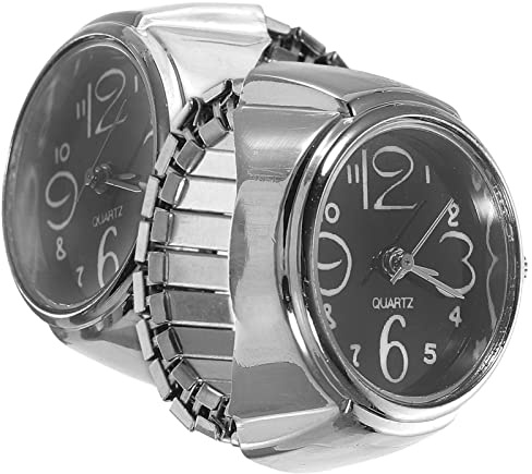 Hemobllo Ringuhr und Stilvollem Design aus Metall 2 Stück für Damen und Herren mit Kleiner Zeitanzeige als Geschenk