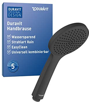 Duravit Universal Duschkopf, Duschbrause Strahlart Rain, Handbrause rund (Ø 110 mm), Brausekopf mit wassersparender MinusFlow-Funktion, reinigungsfreundlich, Schwarz Matt