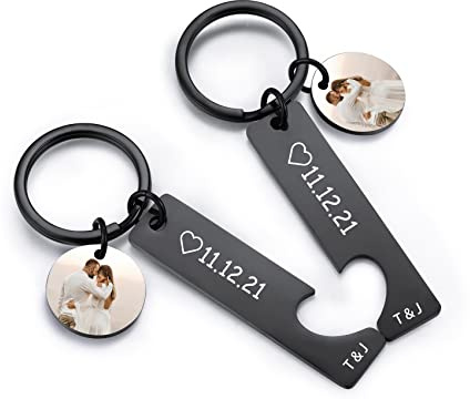 MunkiMix Schlüsselanhänger Personalisiert für Mama Partner Frauen Freundin, Gravur Herz Puzzle Schlüsselanhänger Geschenk Muttertag (Silber Schwarz Rose Gold Text Foto