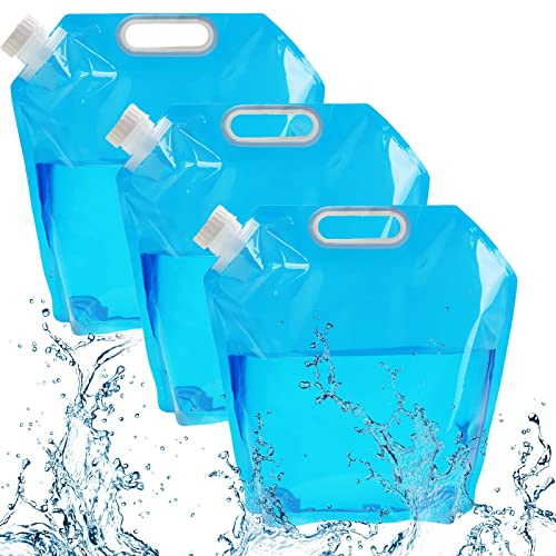 RZMZBY 3 Stück 5L Faltbarer Wasserkanister mit Dichtem Deckel,Tragbar,Flexibler Wasserkanister,5Liter Faltbarer Wasserkanister für Outdoor Camping,Wandern, Picknick, BBQ