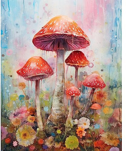 Tucocoo Pilze Malen nach Zahlen Kits mit Pinseln und Acryl-Pigment auf Leinwand, Malerei für Erwachsene, schöne bunte Blumenkunst, Bastelprojekt für Zuhause, Wanddekoration, Geschenke (DIY gerahmt)