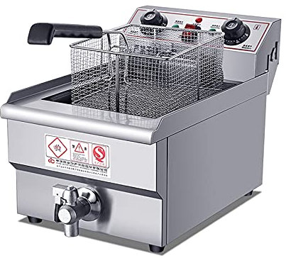 Friteuse électrique professionnelle, friteuses en acier inoxydable avec vidange et panier amovible, température réglable, friteuse grande capacité, corps en acier inoxydable épaissi, facile à net