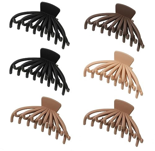 Grandes pinces à cheveux antidérapantes pour femme - 12 cm - Grande pince à cheveux tendance - Accessoires de coiffure tendance - Cadeaux pour femmes et filles (noir + marron clair + marron clair +